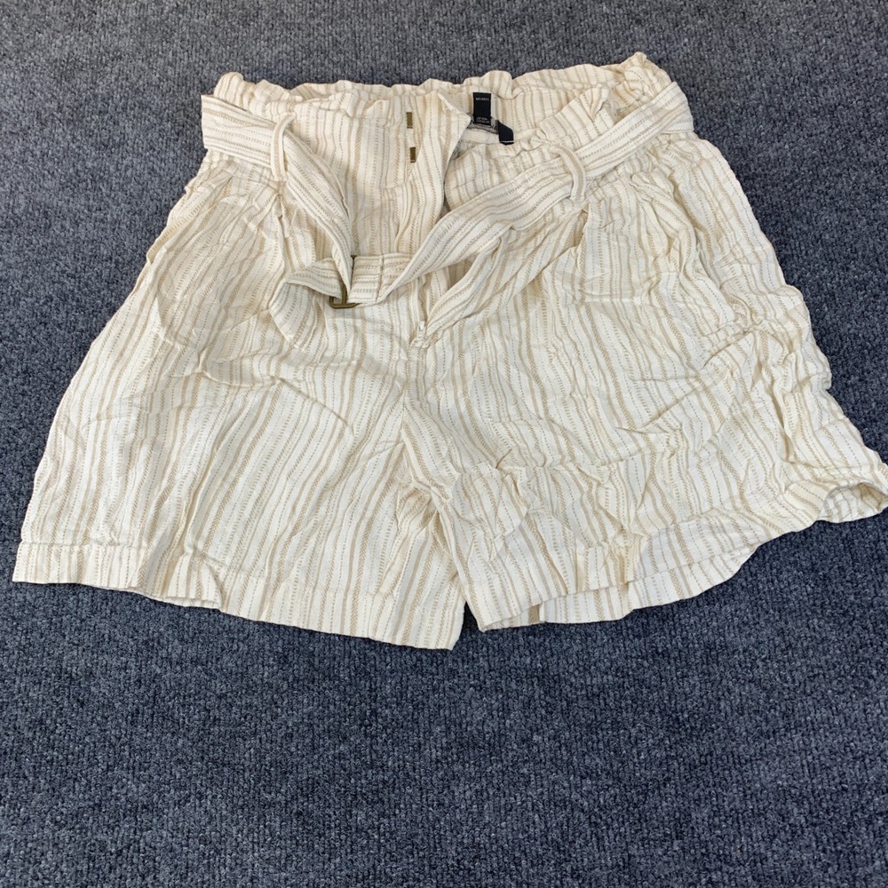 Banana Republic Paperbag Shorts Women 6 Beige Striped Linen Blend Excellent Belt